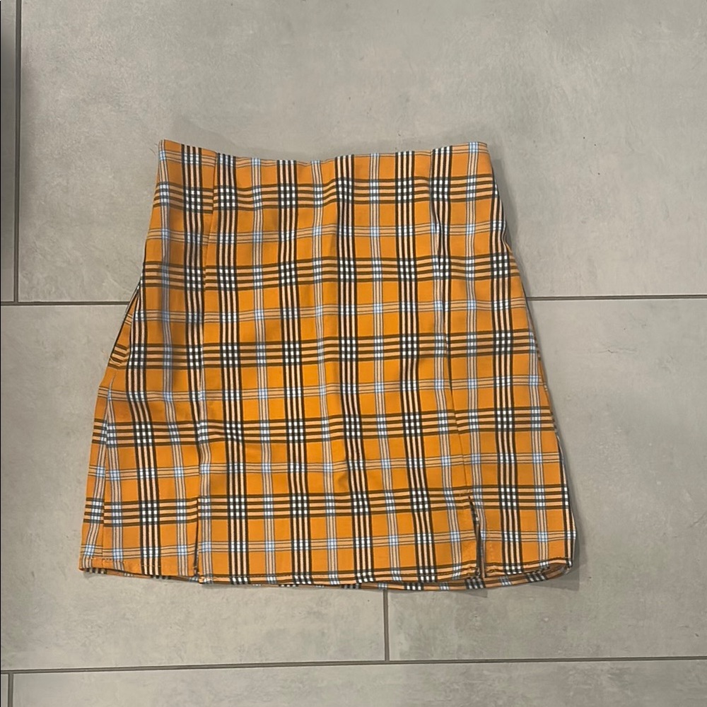 Girls Orange Plaid Mini Skirt